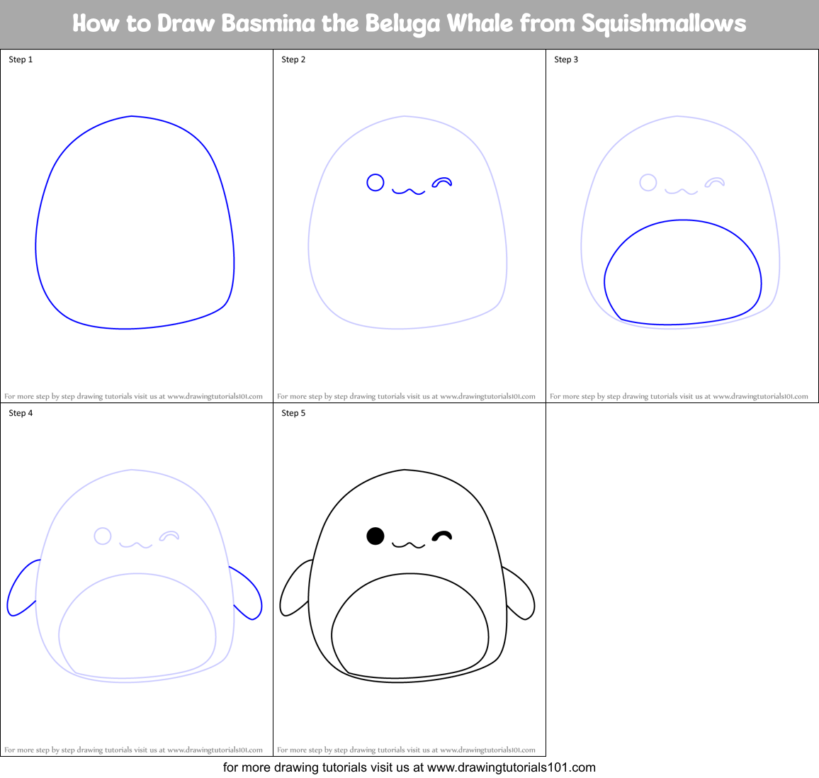 How to Draw Basmina the Beluga Whale from Squishmallows Printable Step by Step