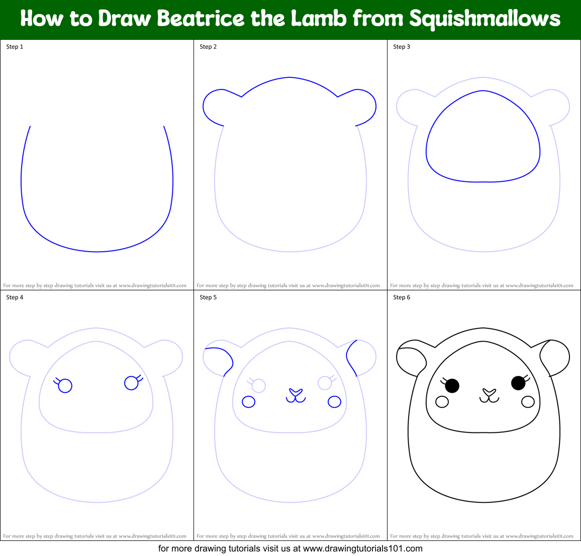 How to Draw Beatrice the Lamb from Squishmallows Printable Step by Step
