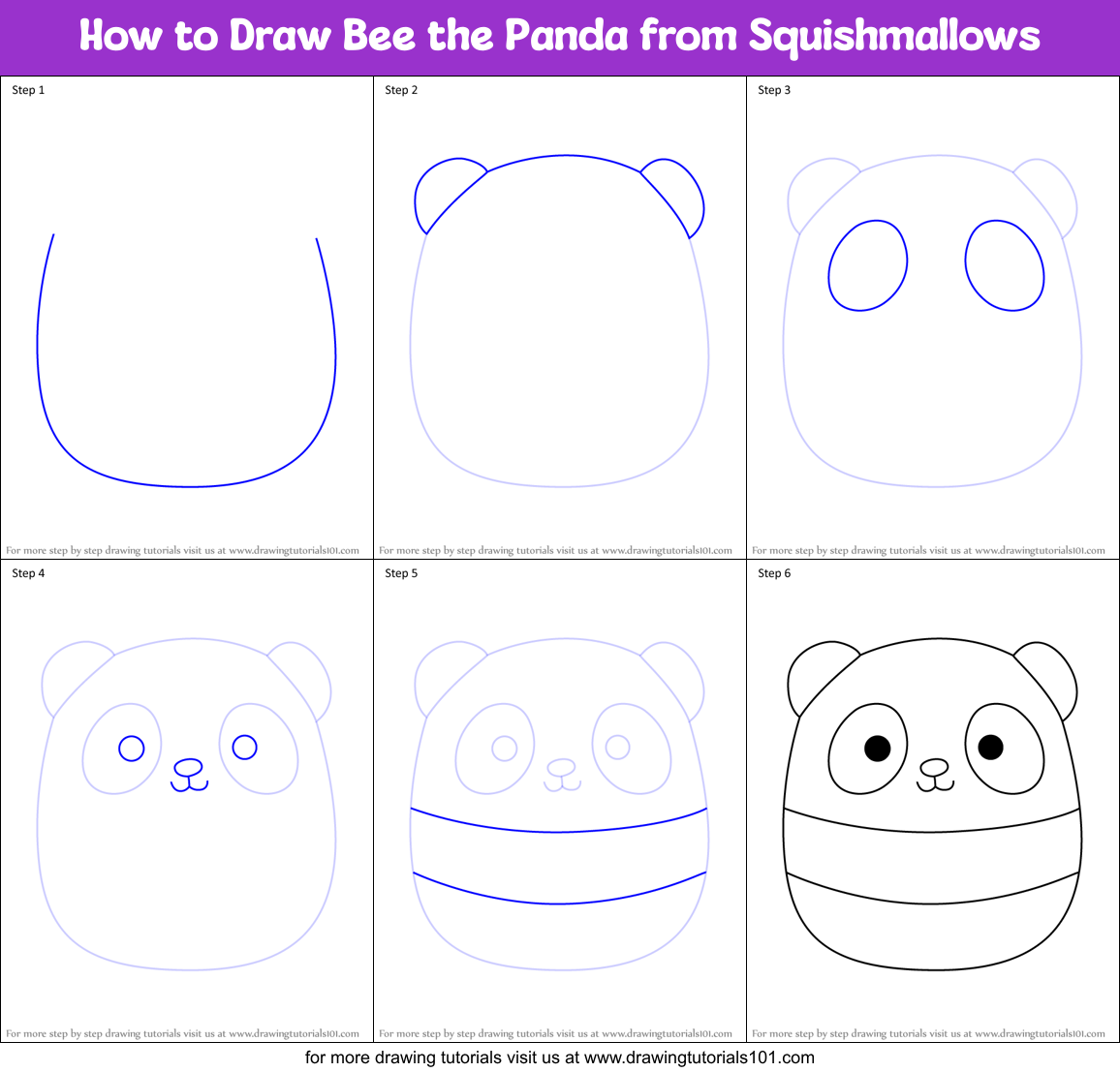How to Draw Bee the Panda from Squishmallows Printable Step by Step