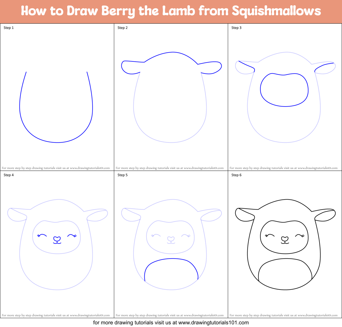 How to Draw Berry the Lamb from Squishmallows Printable Step by Step