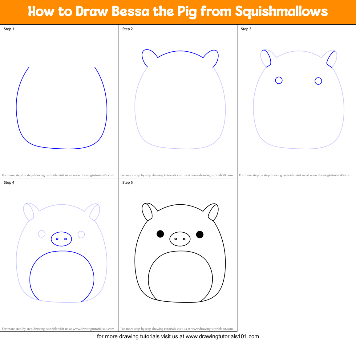 How to Draw Bessa the Pig from Squishmallows Printable Step by Step