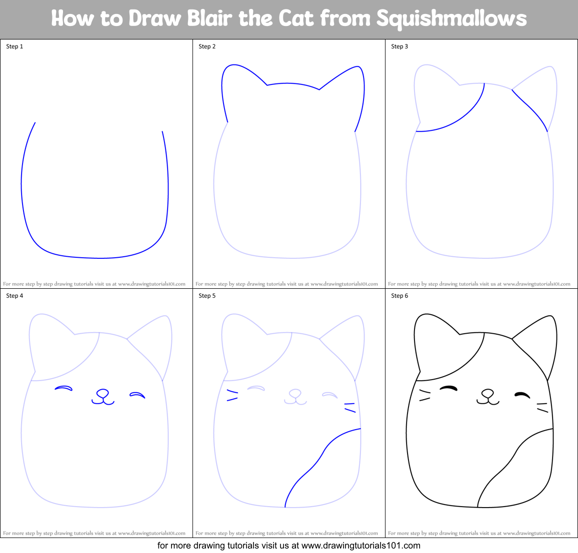 How to Draw Blair the Cat from Squishmallows Printable Step by Step