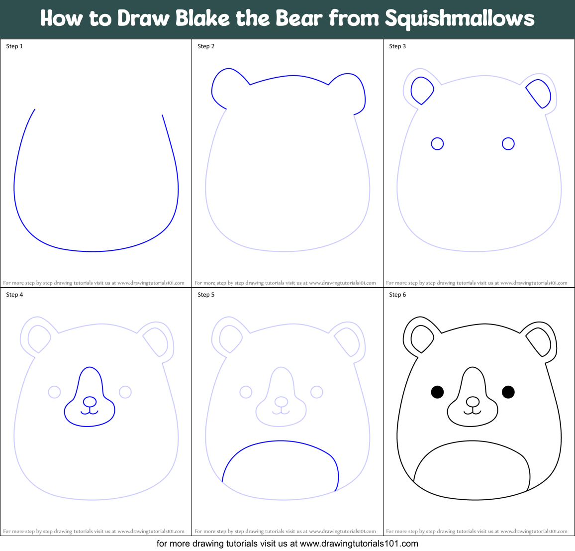 How to Draw Blake the Bear from Squishmallows Printable Step by Step