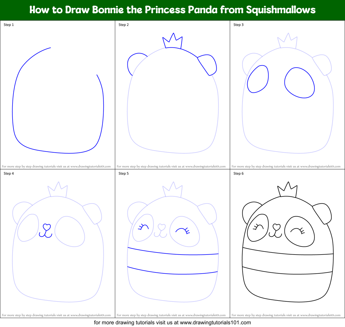 How to Draw Bonnie the Princess Panda from Squishmallows Printable Step by Step