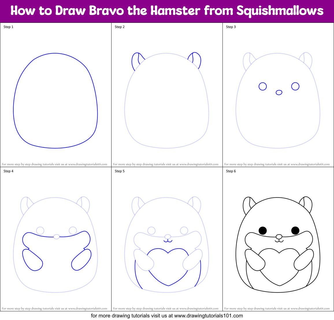 How to Draw Bravo the Hamster from Squishmallows Printable Step by Step