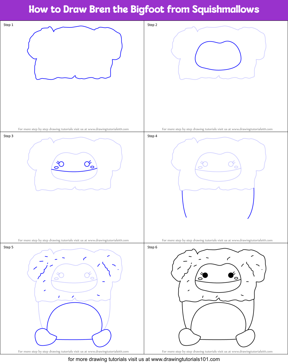 How to Draw Bren the Bigfoot from Squishmallows Printable Step by Step