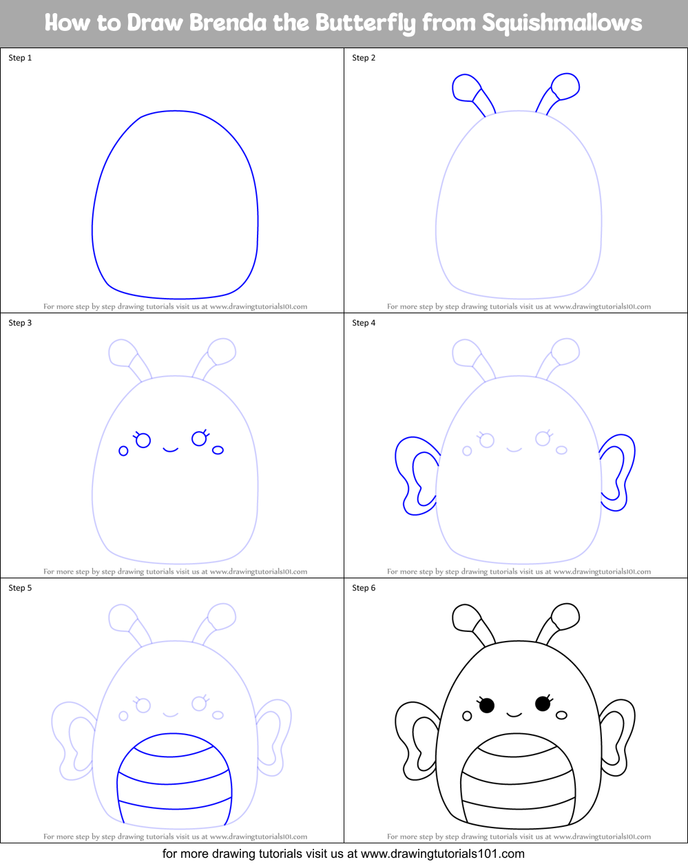 How to Draw Brenda the Butterfly from Squishmallows Printable Step by Step