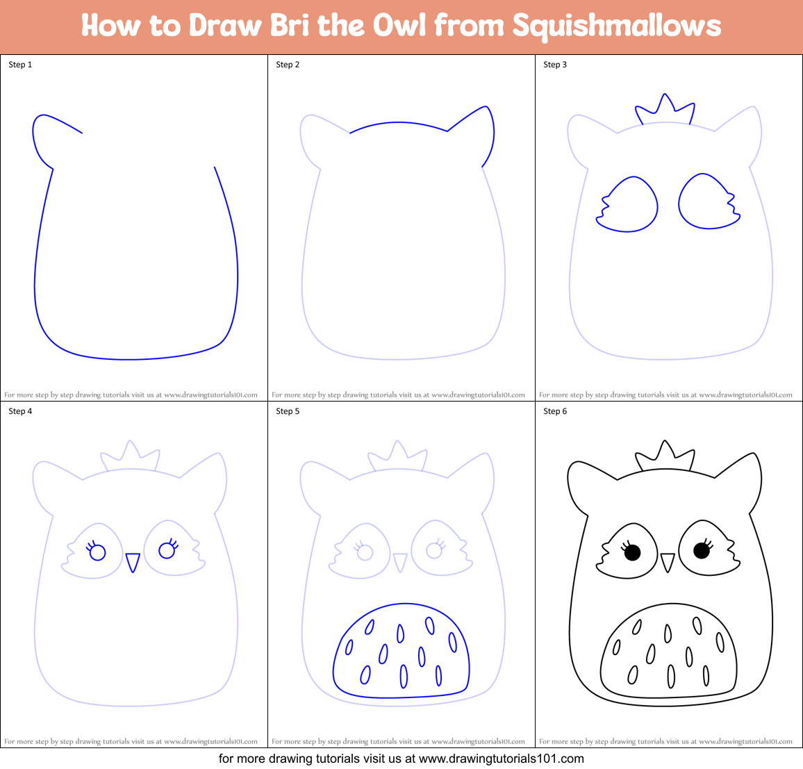 How to Draw Bri the Owl from Squishmallows Printable Step by Step