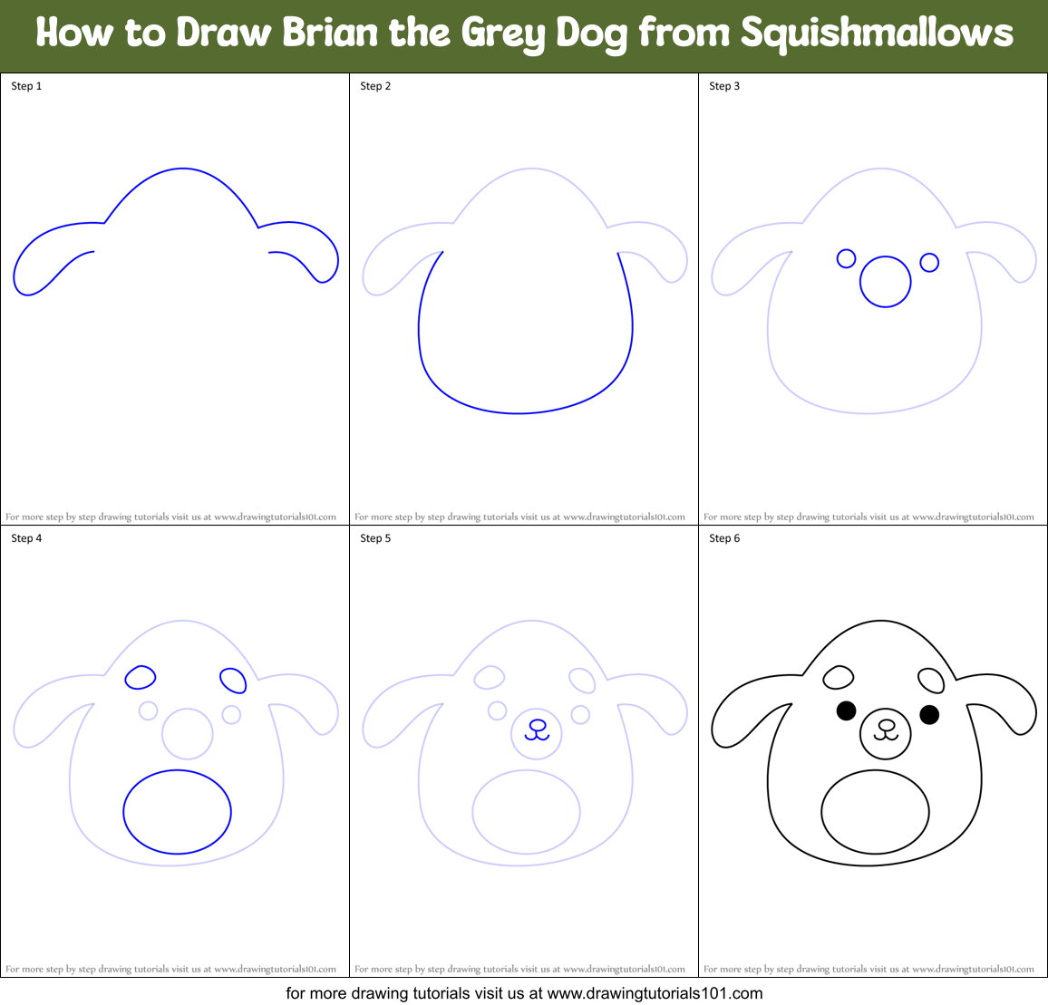 How to Draw Brian the Grey Dog from Squishmallows Printable Step by Step