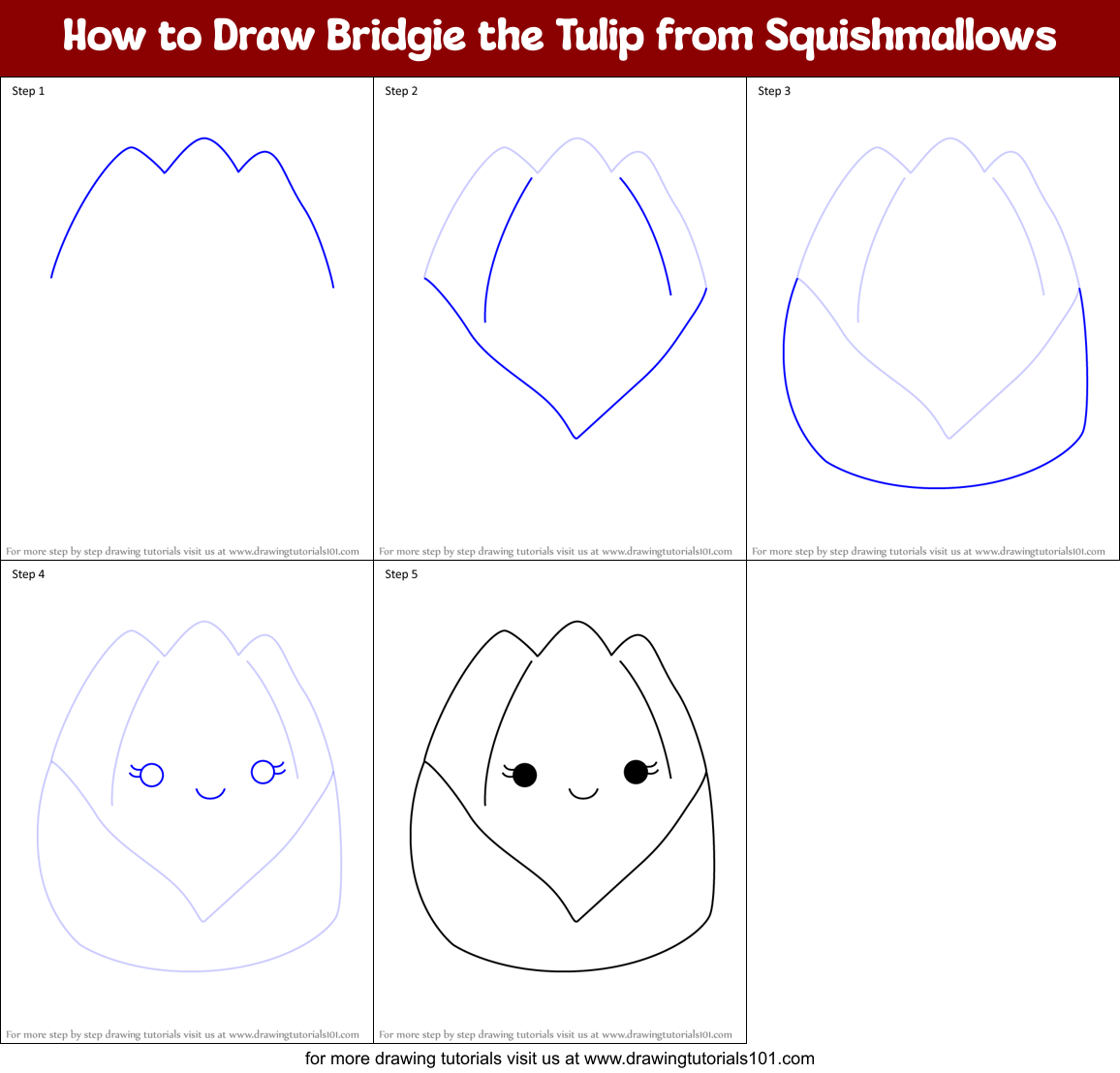 How to Draw Bridgie the Tulip from Squishmallows Printable Step by Step