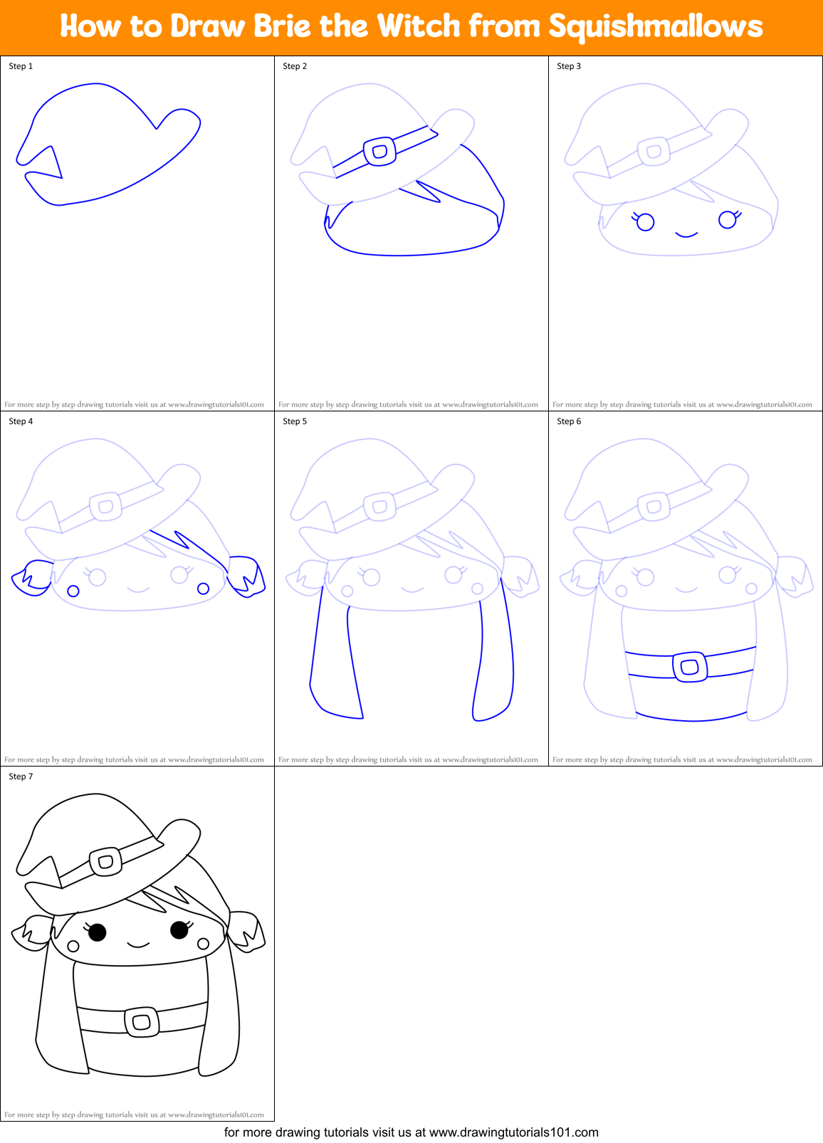 How to Draw Brie the Witch from Squishmallows Printable Step by Step