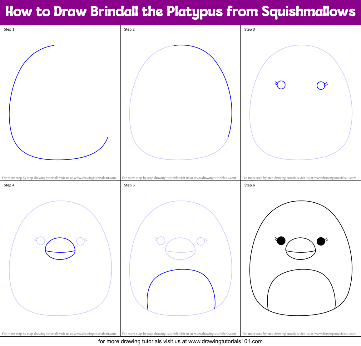 How to Draw Brindall the Platypus from Squishmallows Printable Step by Step