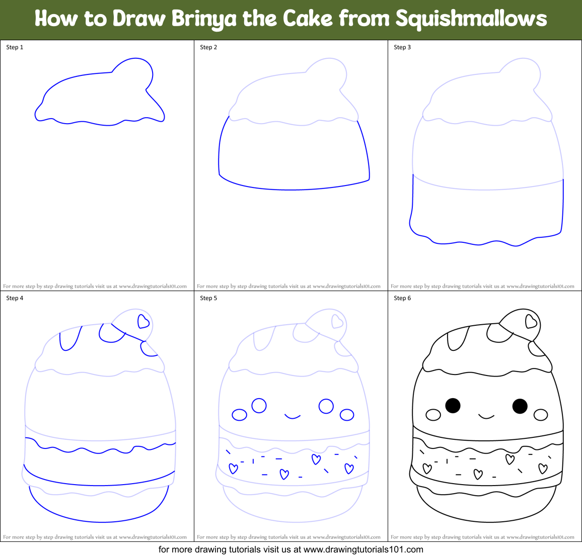 How to Draw Brinya the Cake from Squishmallows Printable Step by Step