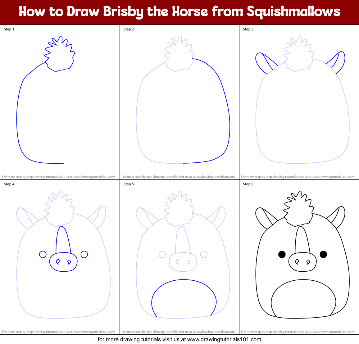How to Draw Brisby the Horse from Squishmallows Printable Step by Step