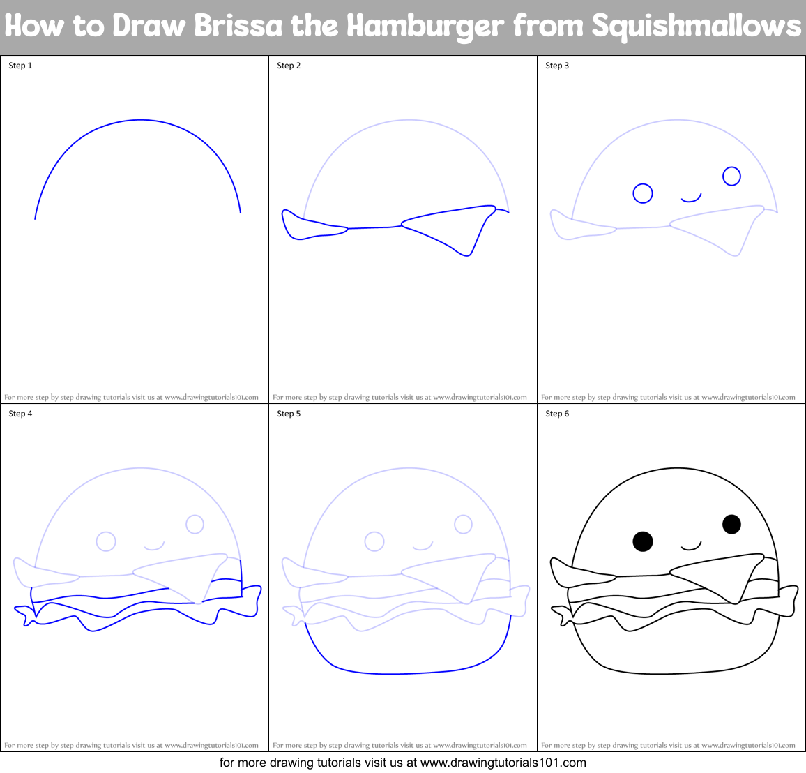 How to Draw Brissa the Hamburger from Squishmallows Printable Step by Step