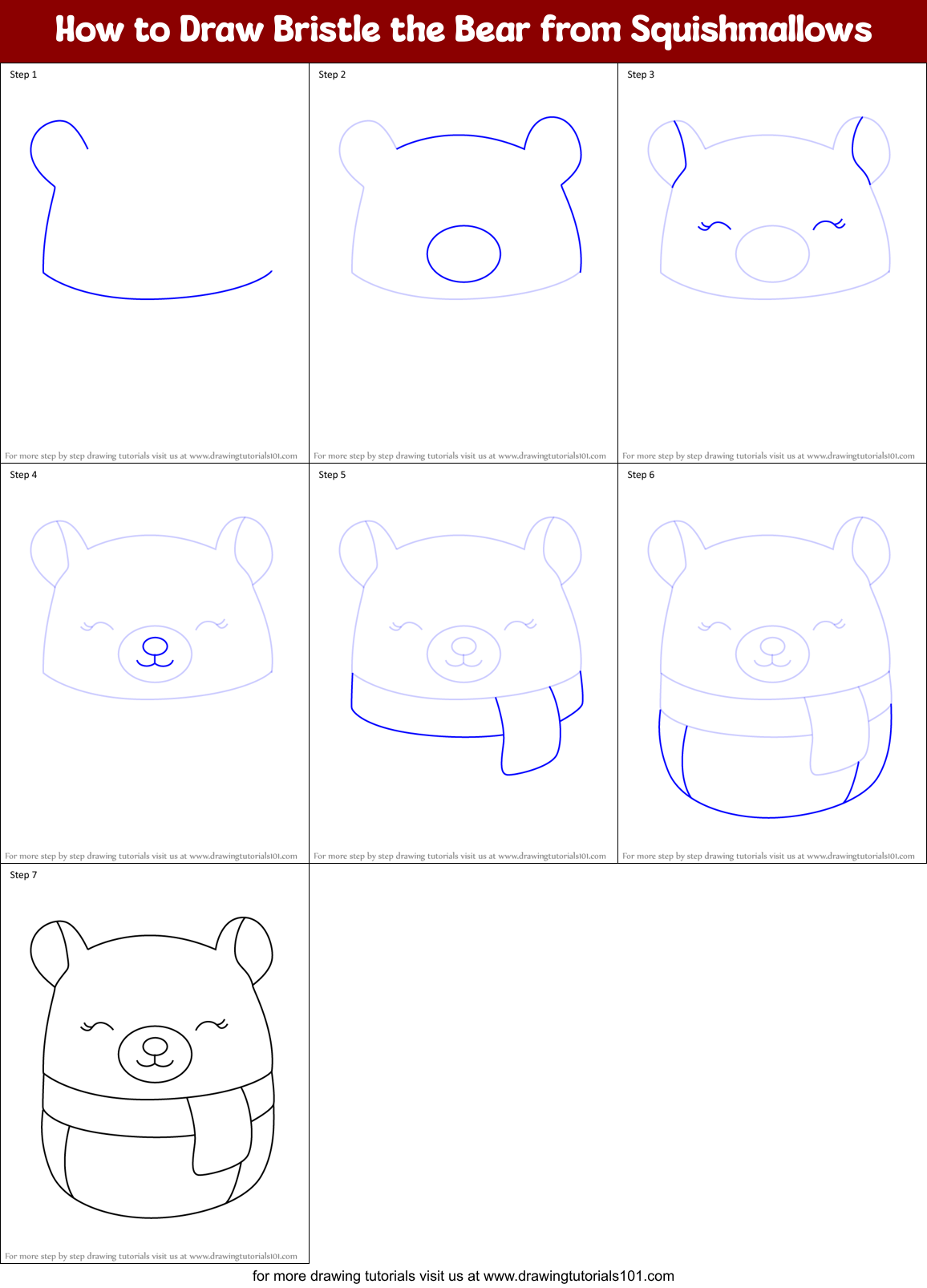 How to Draw Bristle the Bear from Squishmallows Printable Step by Step