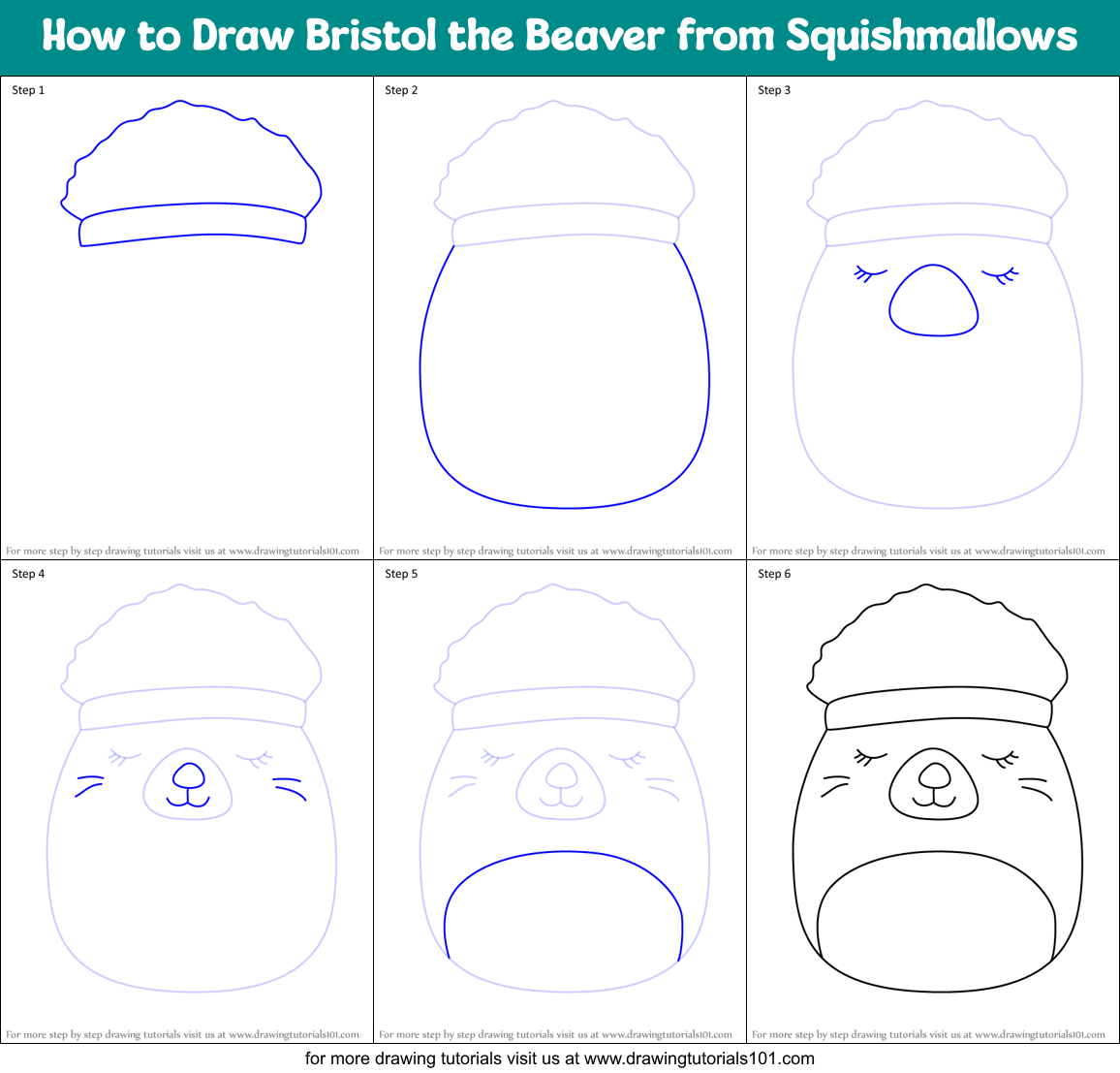 How to Draw Bristol the Beaver from Squishmallows Printable Step by Step