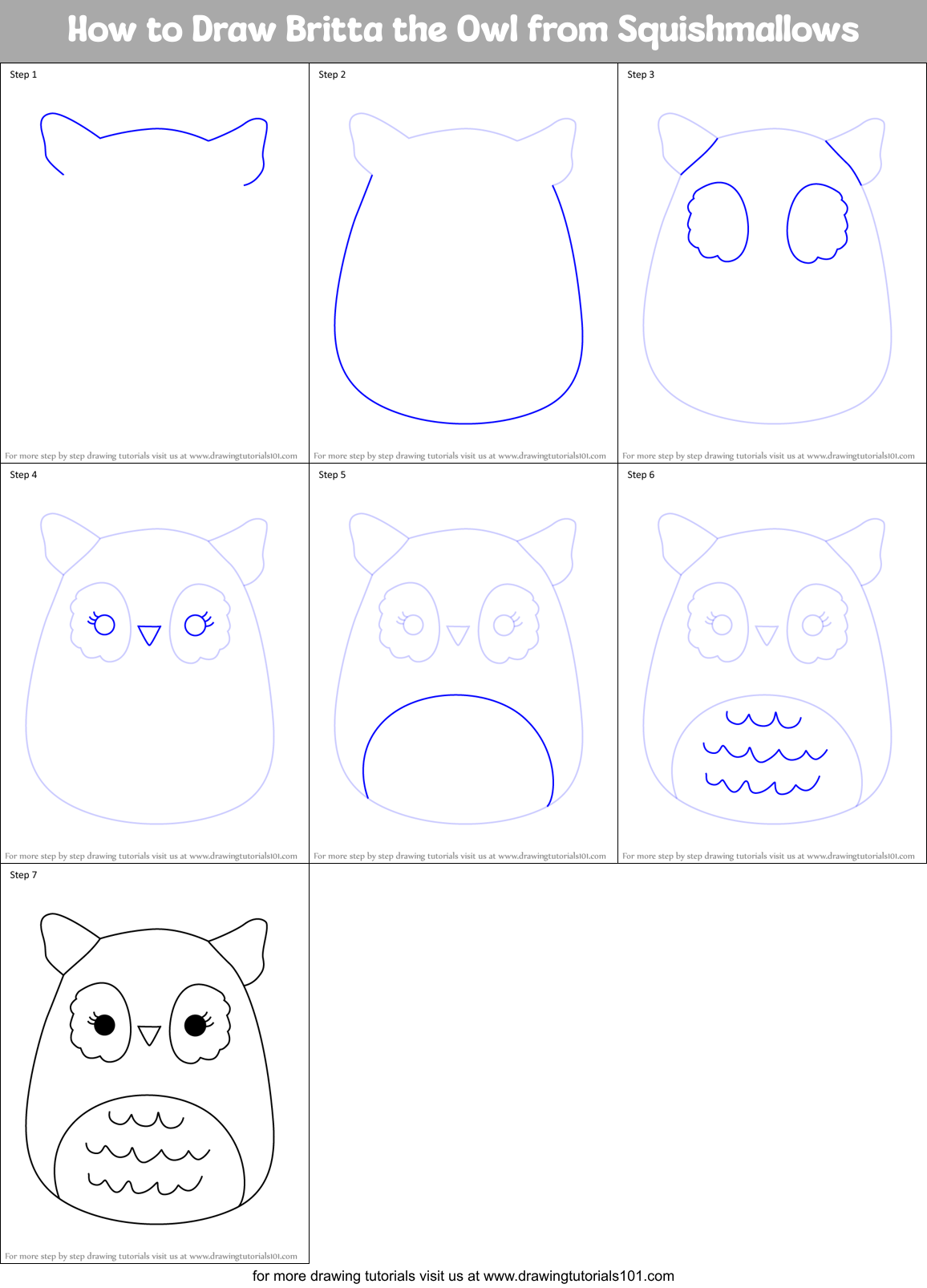 How to Draw Britta the Owl from Squishmallows Printable Step by Step