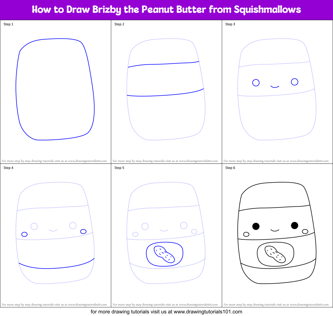How to Draw Brizby the Peanut Butter from Squishmallows Printable Step by Step