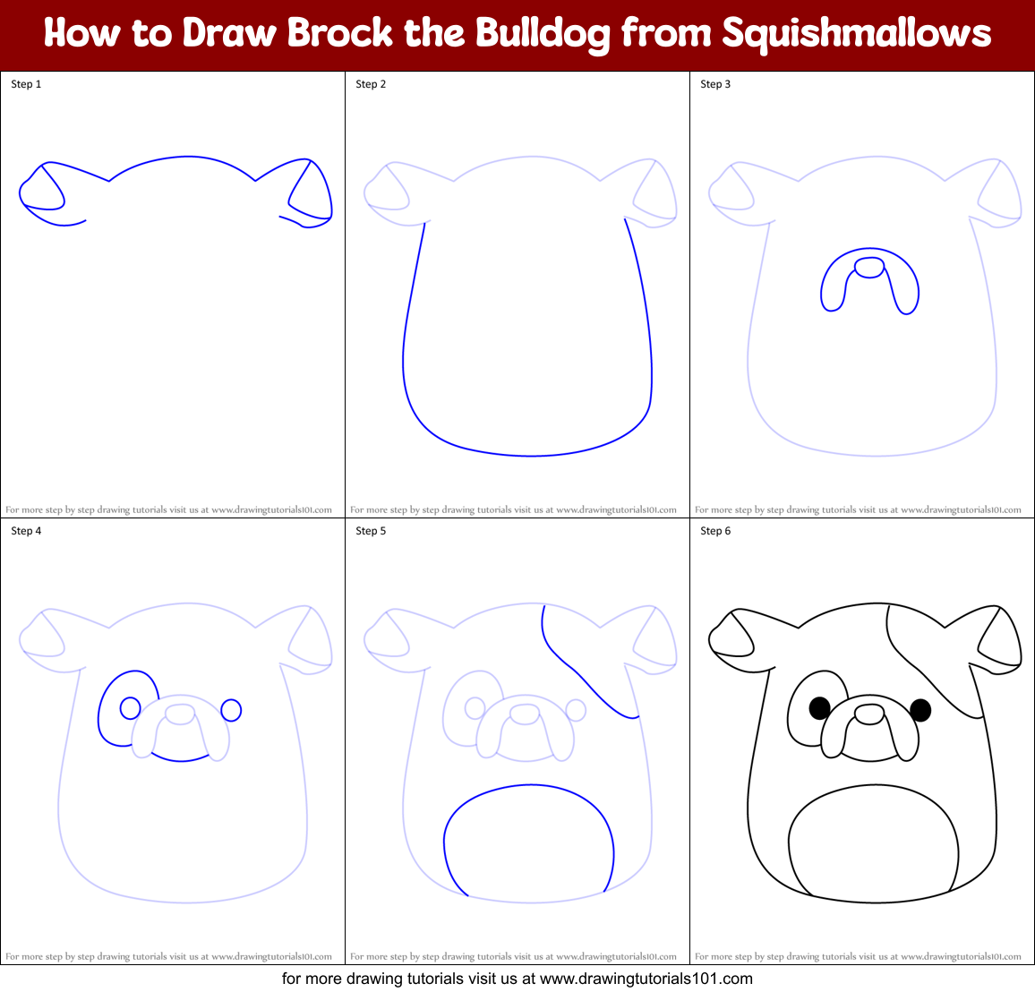 How to Draw Brock the Bulldog from Squishmallows Printable Step by Step