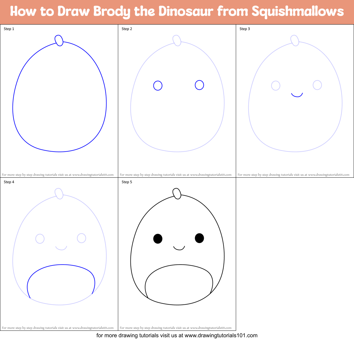 How to Draw Brody the Dinosaur from Squishmallows Printable Step by Step
