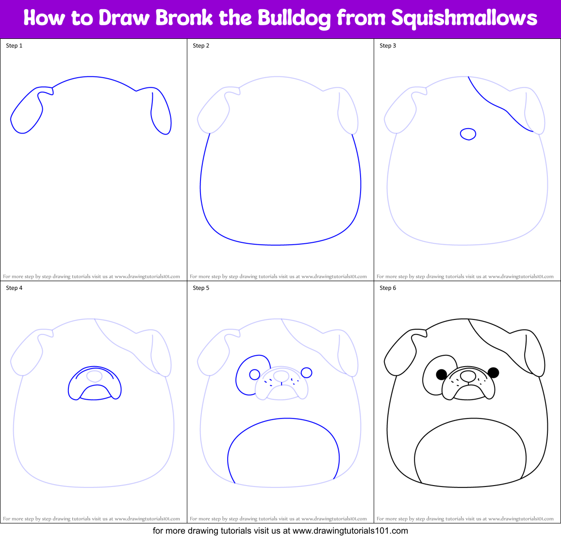 How to Draw Bronk the Bulldog from Squishmallows Printable Step by Step