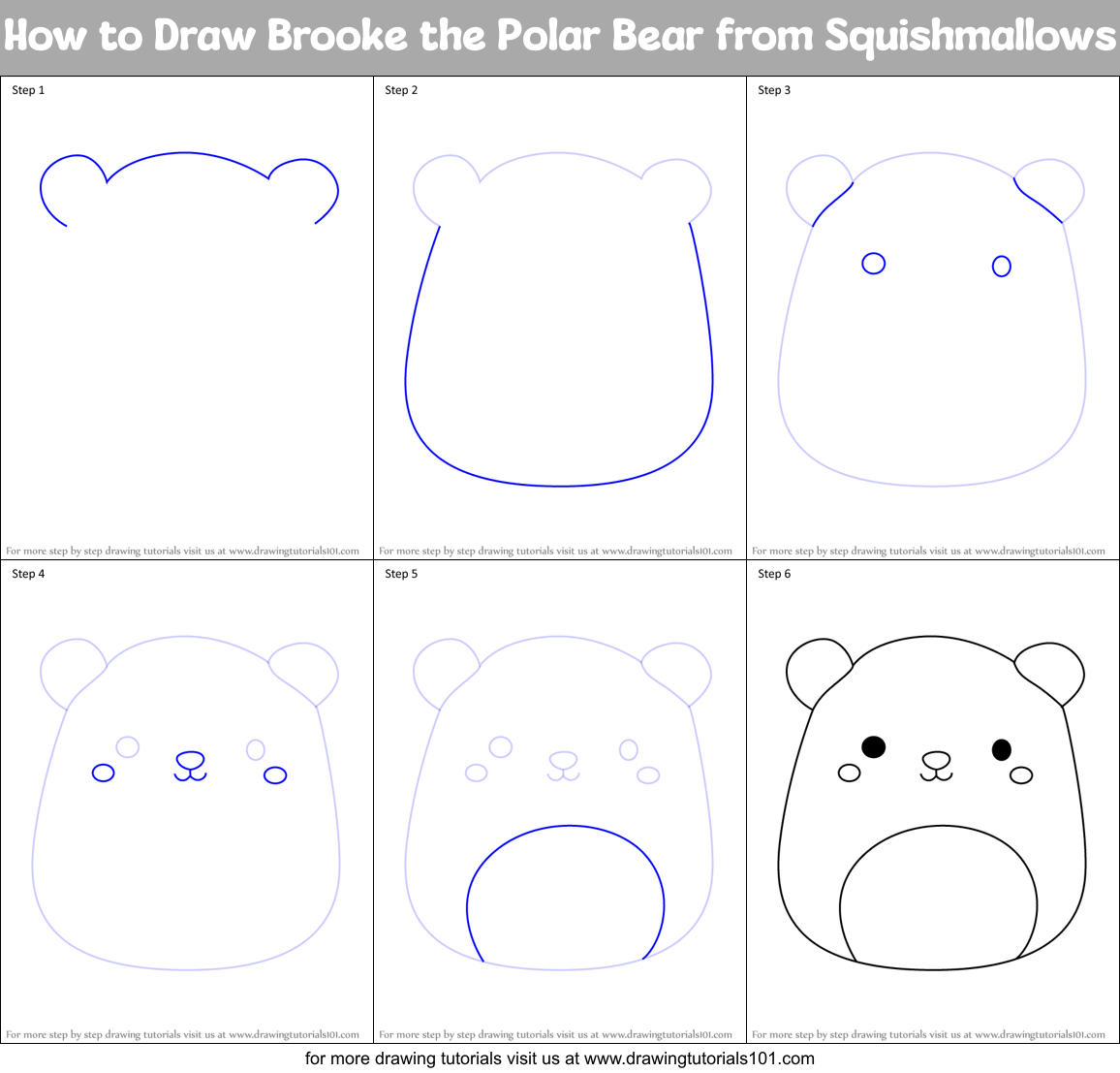 How to Draw Brooke the Polar Bear from Squishmallows Printable Step by Step