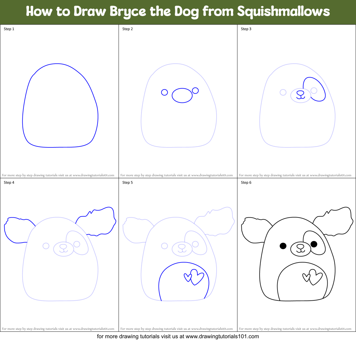 How to Draw Bryce the Dog from Squishmallows Printable Step by Step