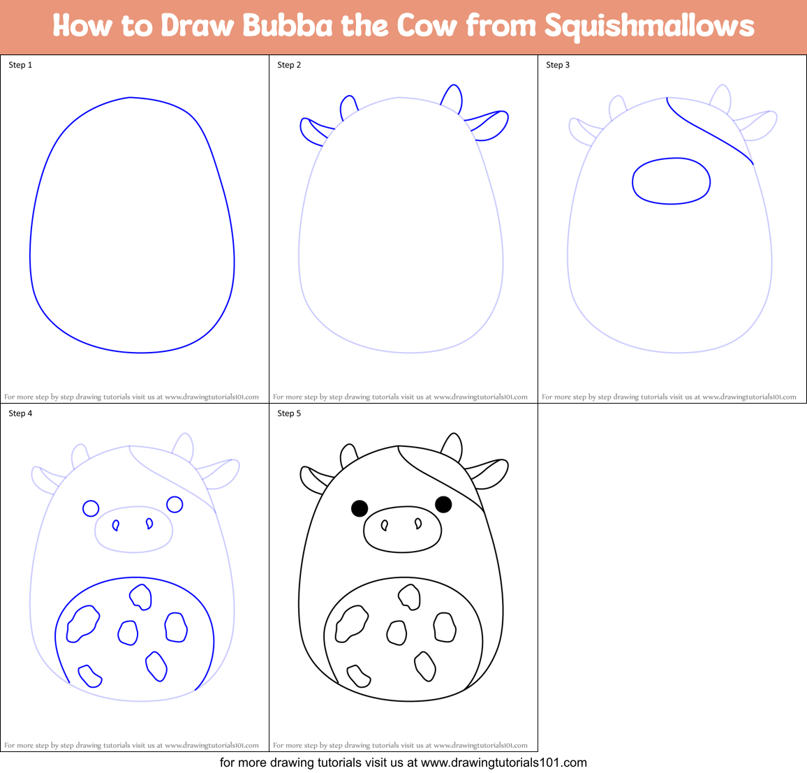 How to Draw Bubba the Cow from Squishmallows Printable Step by Step