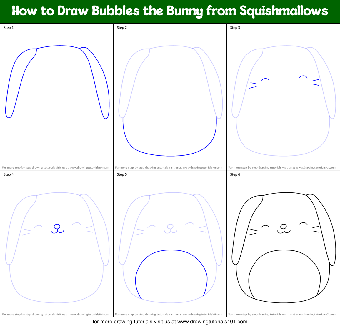 How to Draw Bubbles the Bunny from Squishmallows Printable Step by Step
