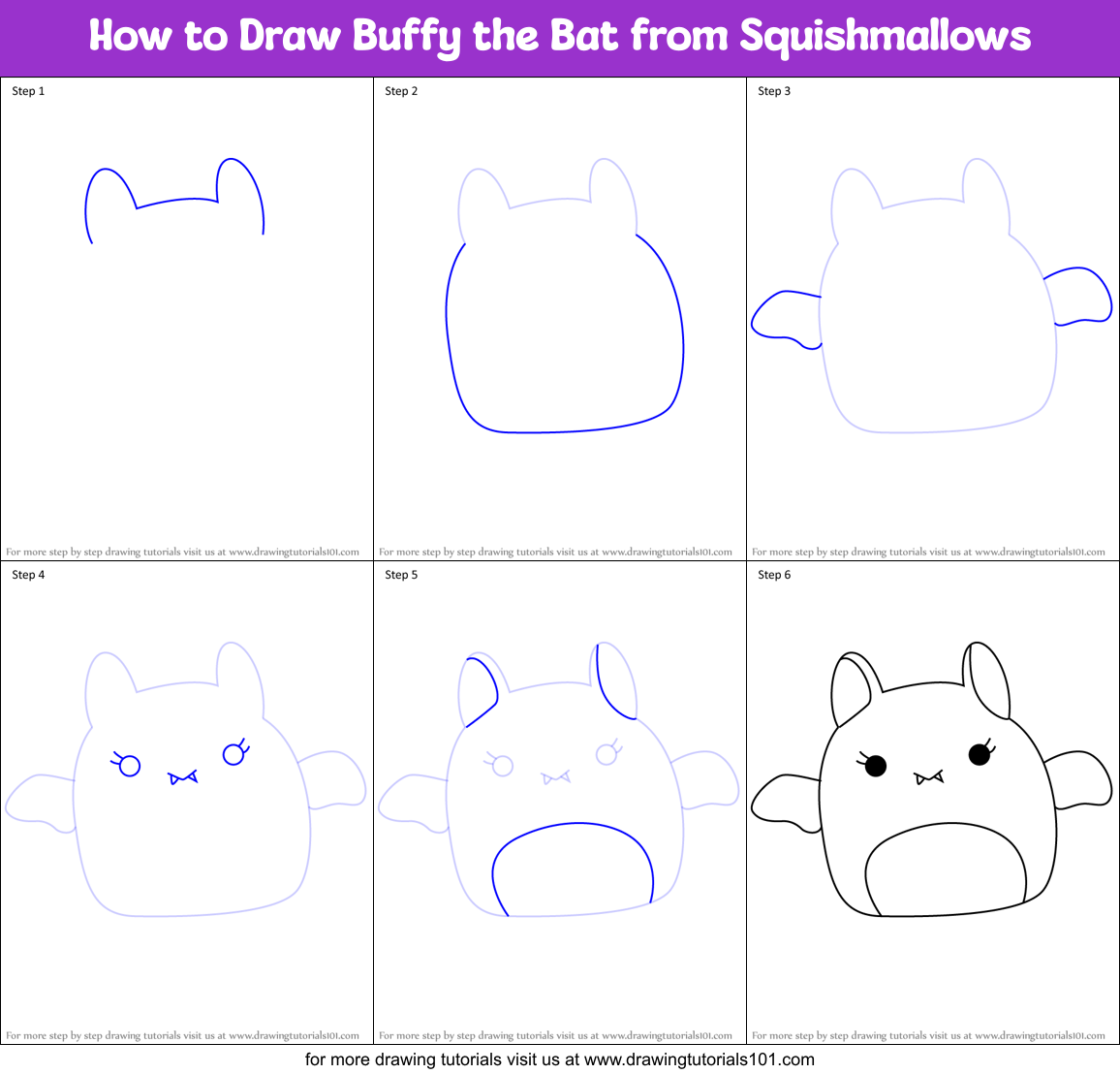 How to Draw Buffy the Bat from Squishmallows Printable Step by Step
