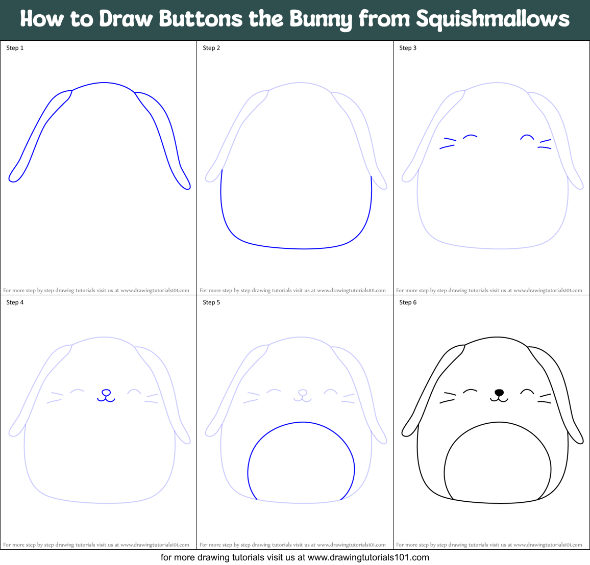 How to Draw Buttons the Bunny from Squishmallows Printable Step by Step