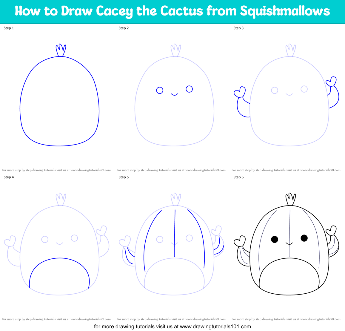 How to Draw Cacey the Cactus from Squishmallows Printable Step by Step