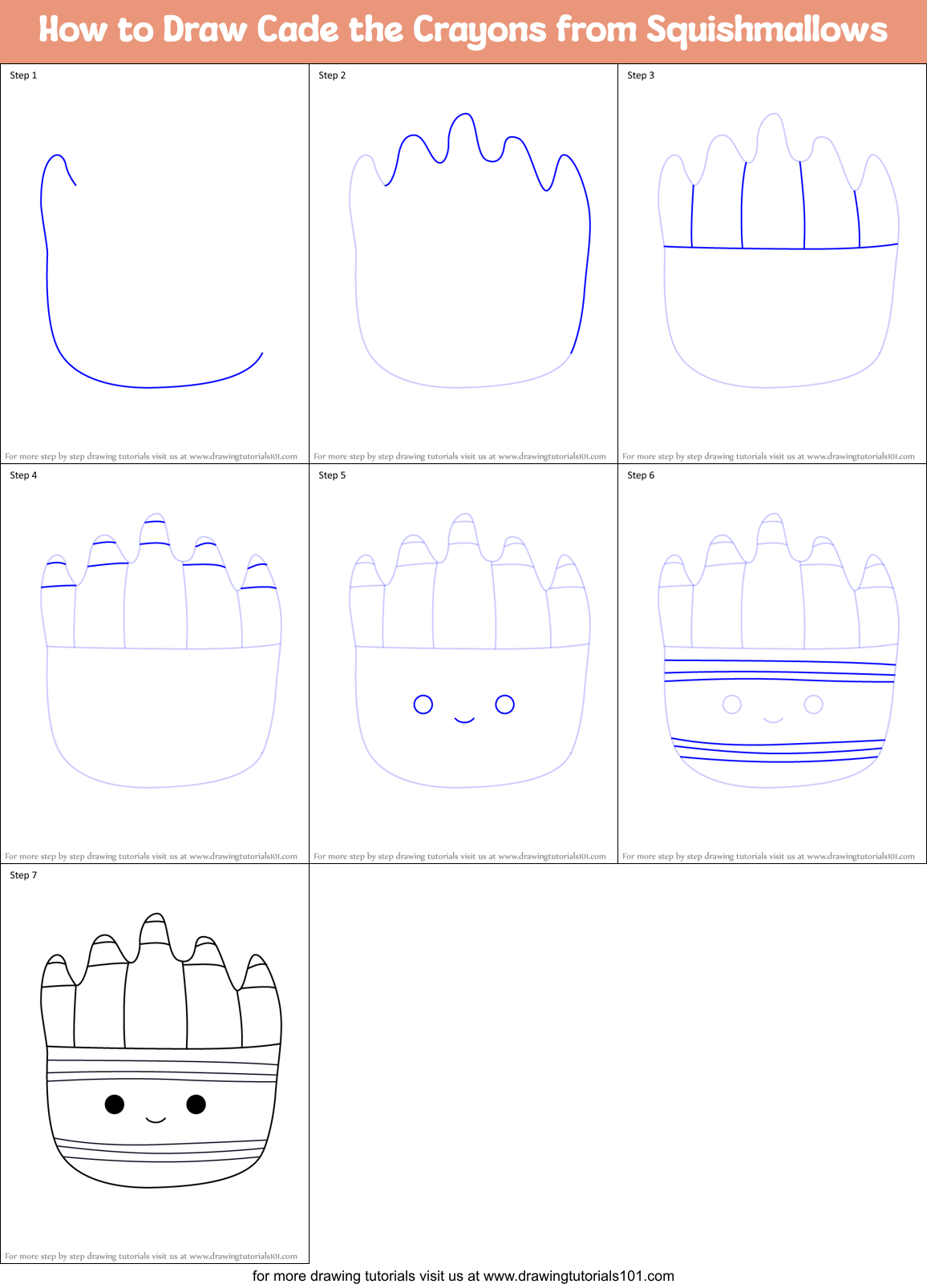 How to Draw Cade the Crayons from Squishmallows Printable Step by Step