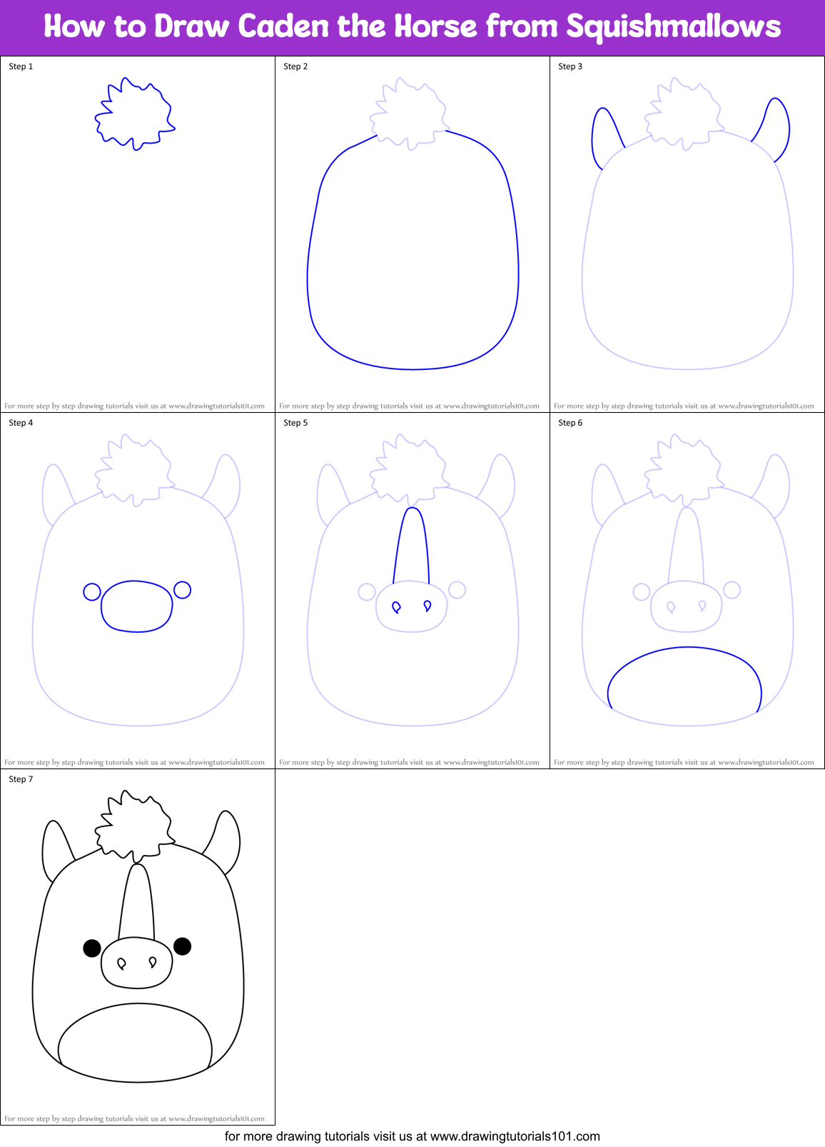 How to Draw Caden the Horse from Squishmallows Printable Step by Step