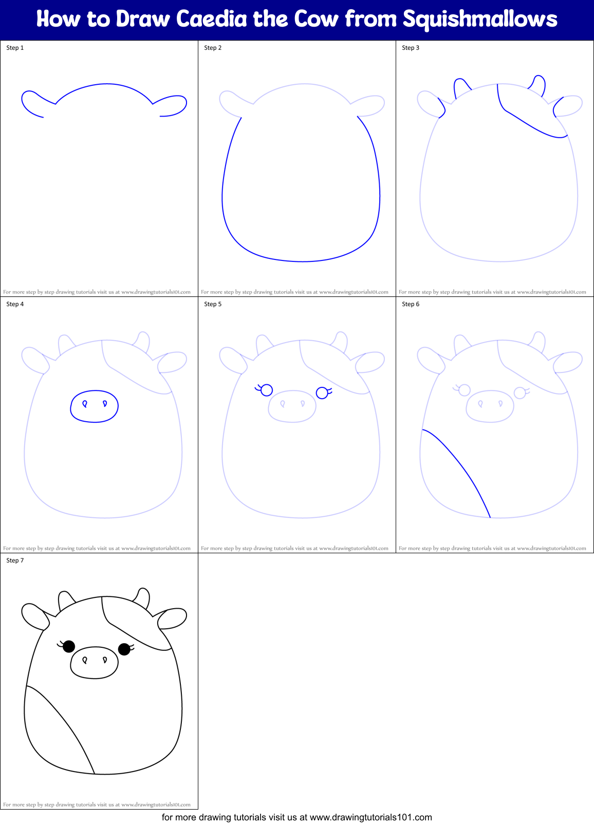 How to Draw Caedia the Cow from Squishmallows Printable Step by Step
