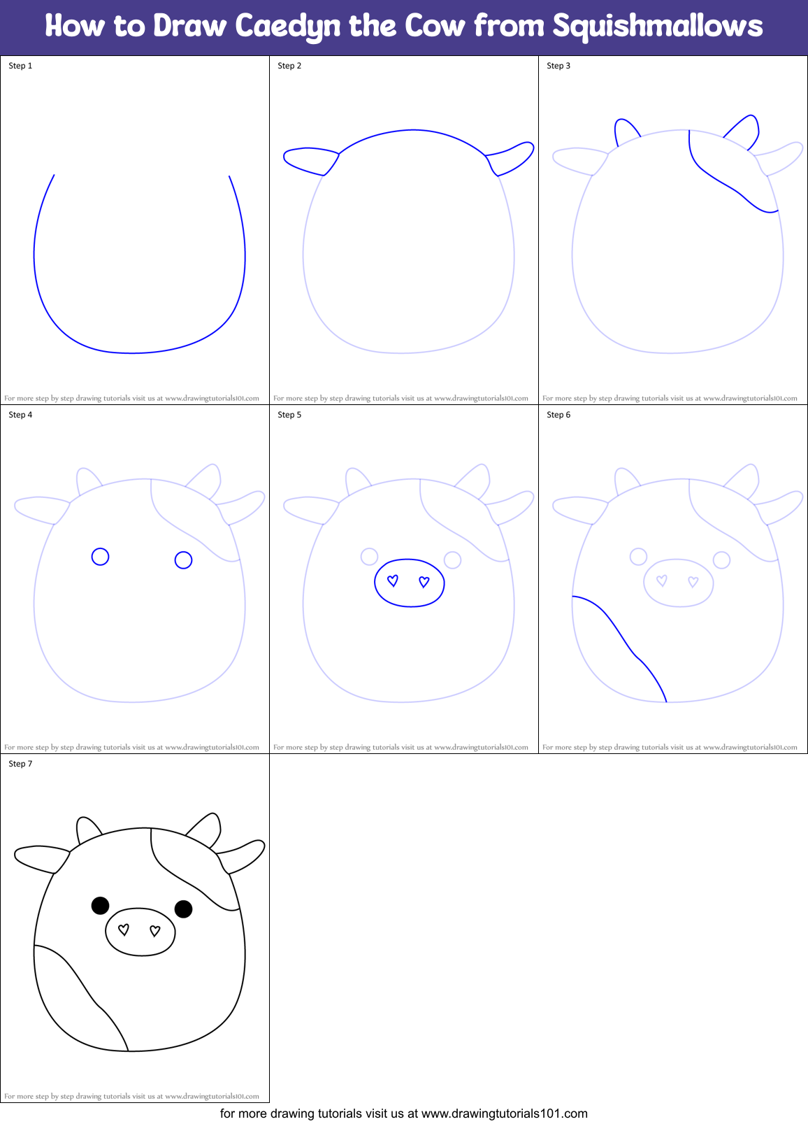 How to Draw Caedyn the Cow from Squishmallows Printable Step by Step