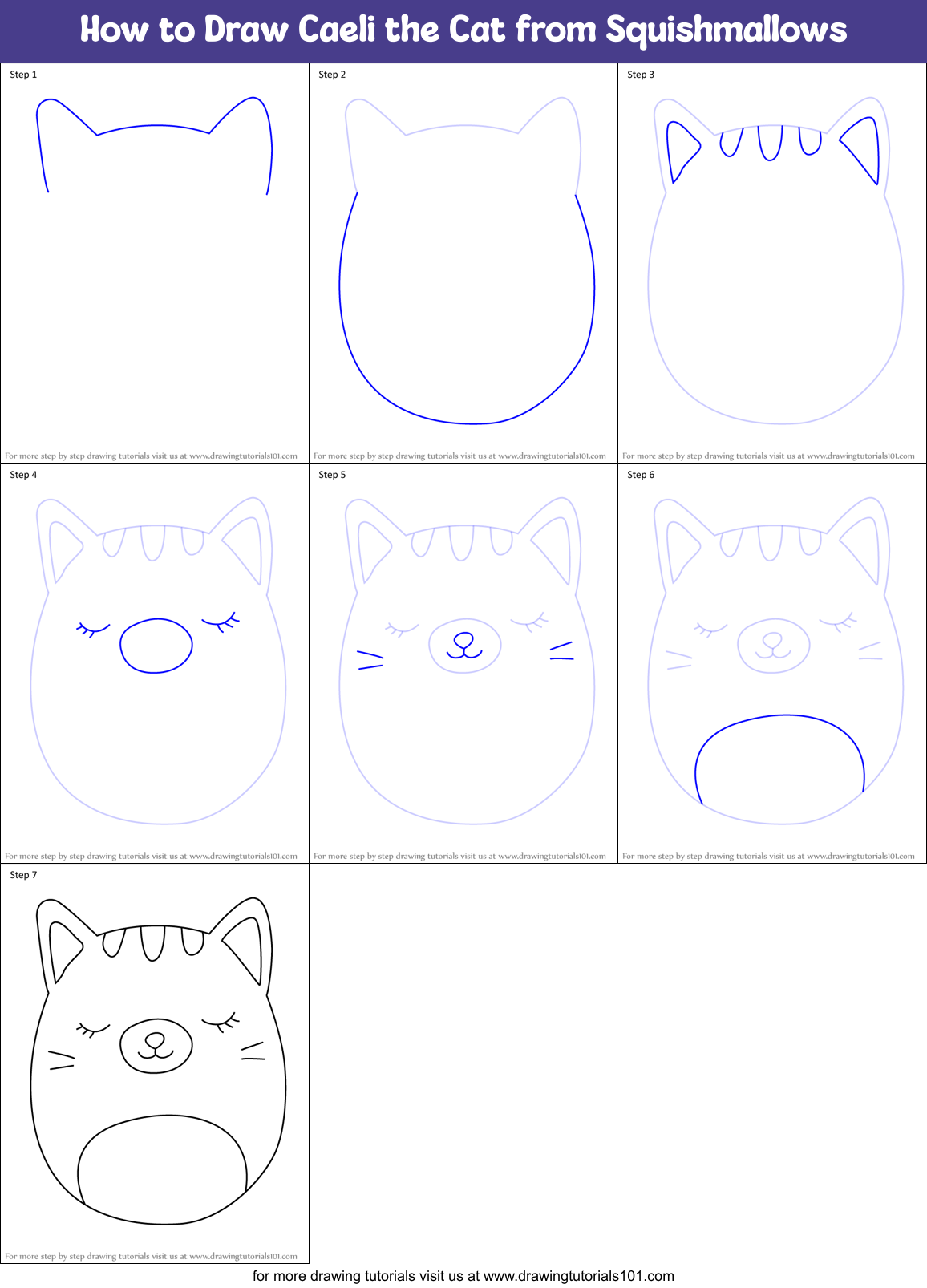 How to Draw Caeli the Cat from Squishmallows Printable Step by Step