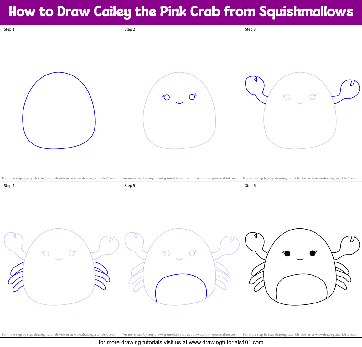 How to Draw Cailey the Pink Crab from Squishmallows Printable Step by Step