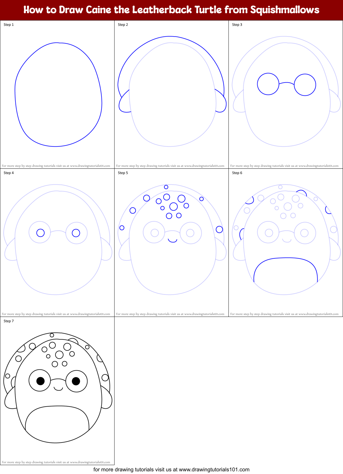 How to Draw Caine the Leatherback Turtle from Squishmallows Printable Step by Step