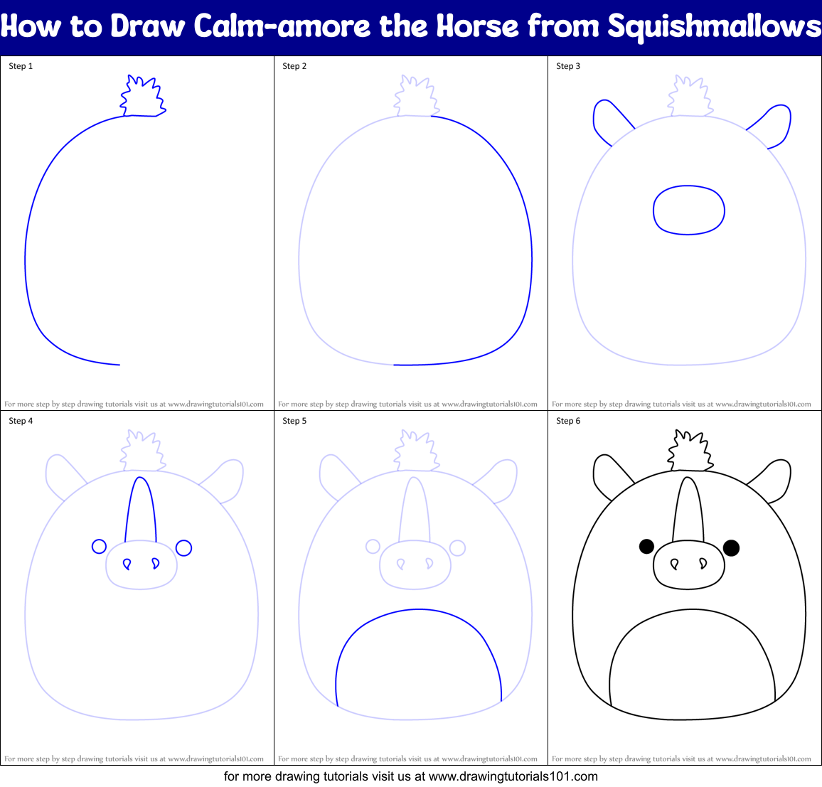 How to Draw Calm-amore the Horse from Squishmallows Printable Step by Step