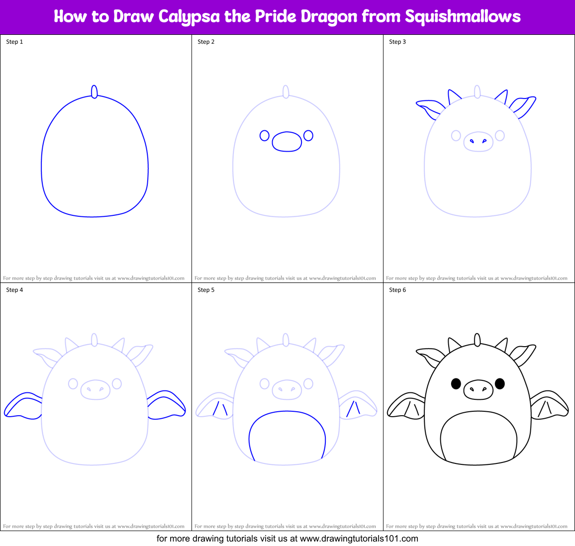 How to Draw Calypsa the Pride Dragon from Squishmallows Printable Step by Step