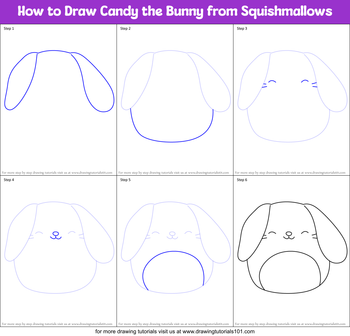 How to Draw Candy the Bunny from Squishmallows Printable Step by Step