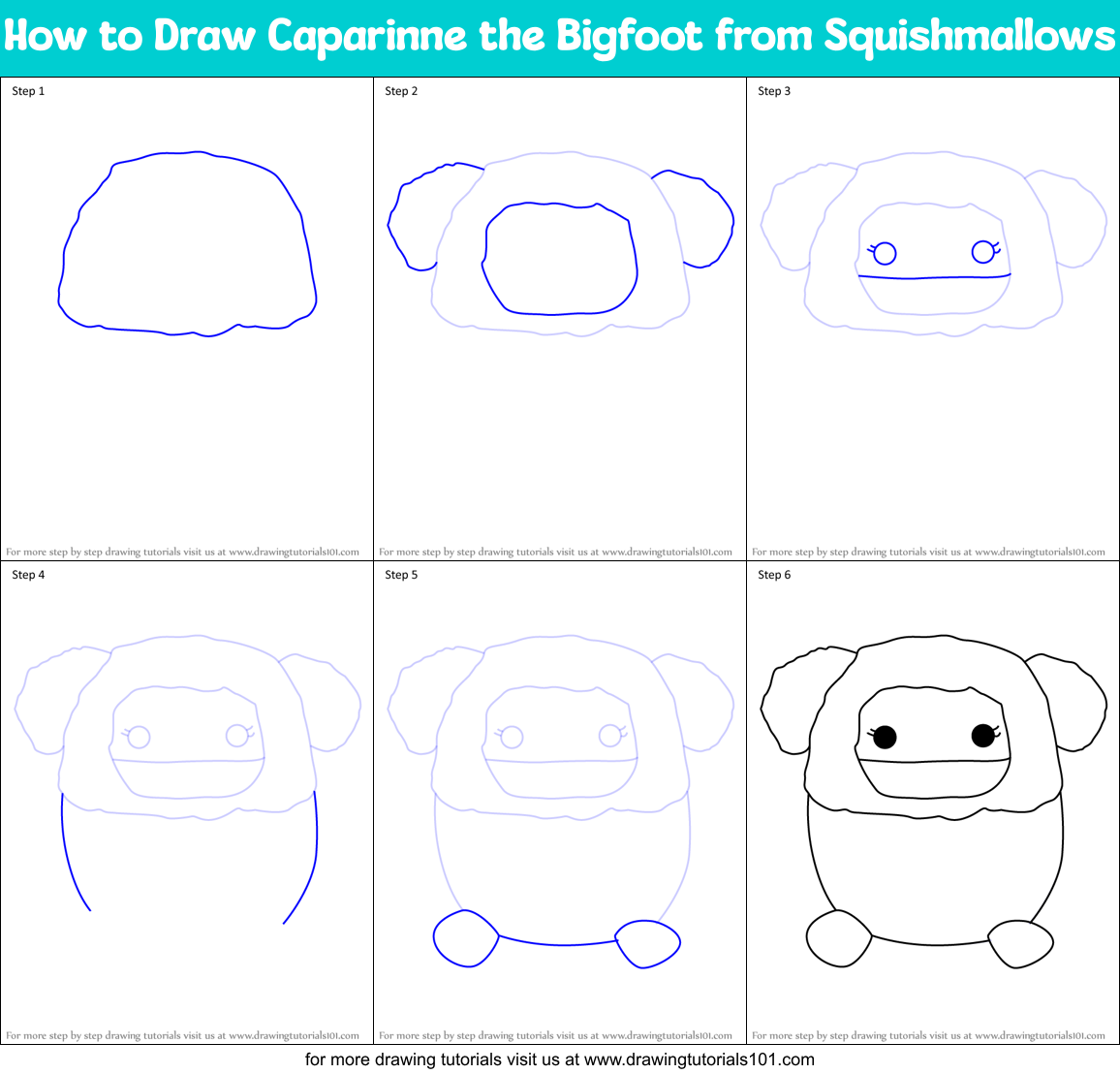 How to Draw Caparinne the Bigfoot from Squishmallows Printable Step by Step