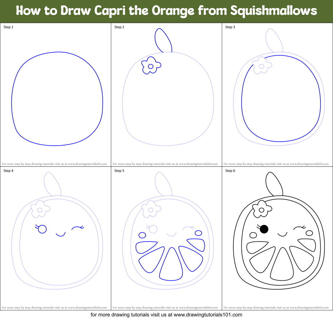 How to Draw Capri the Orange from Squishmallows Printable Step by Step