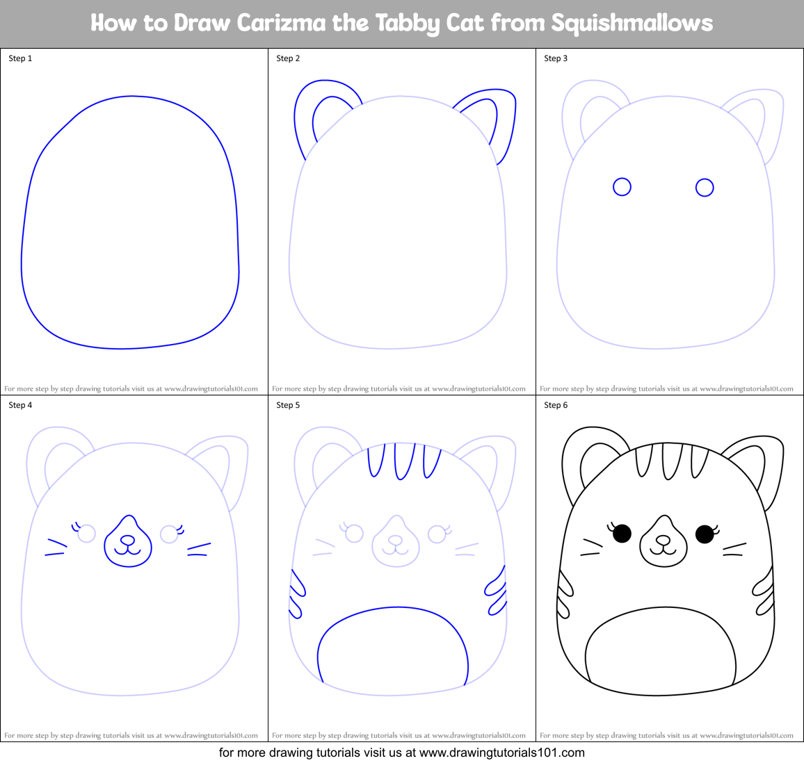 How to Draw Carizma the Tabby Cat from Squishmallows Printable Step by Step