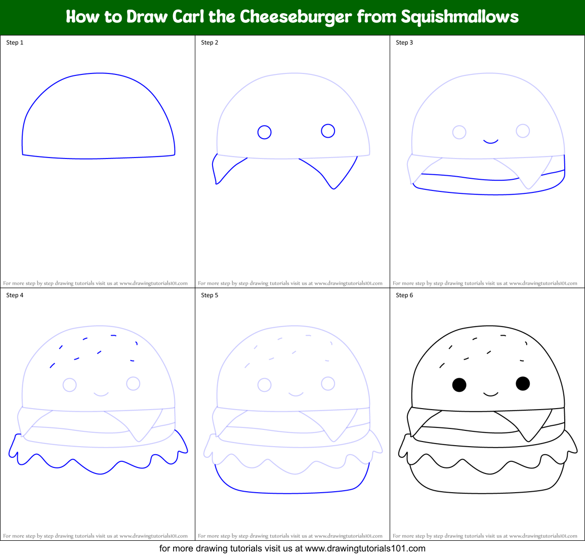 How to Draw Carl the Cheeseburger from Squishmallows Printable Step by Step