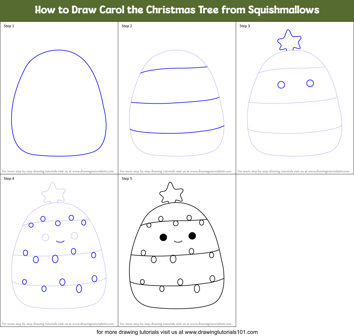 How to Draw Carol the Christmas Tree from Squishmallows Printable Step by Step