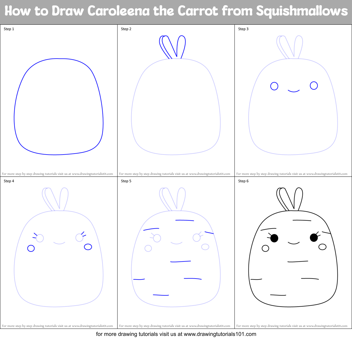 How to Draw Caroleena the Carrot from Squishmallows Printable Step by Step