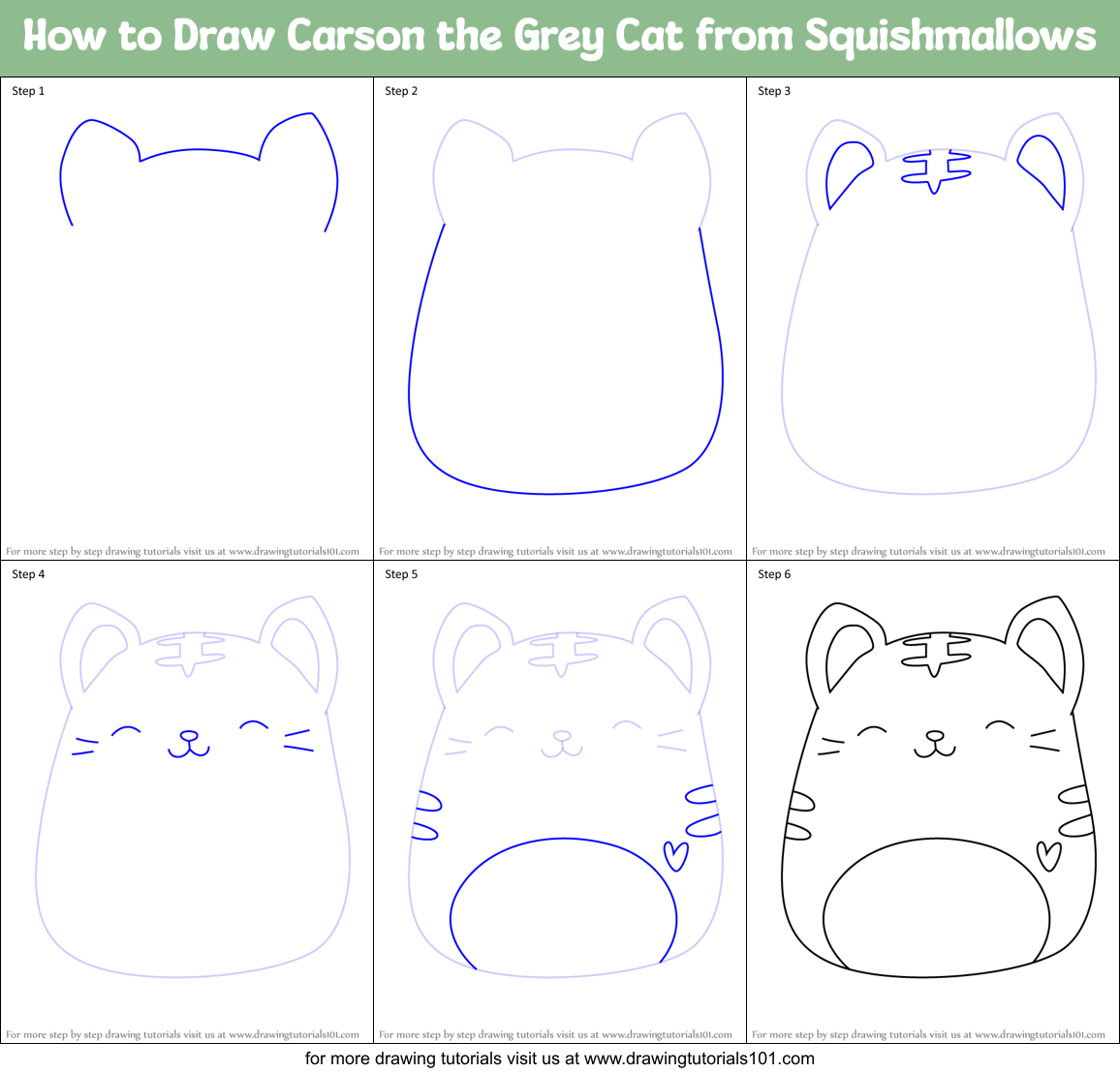 How to Draw Carson the Grey Cat from Squishmallows Printable Step by Step